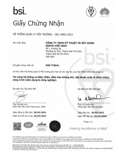 Giấy chứng nhận hệ thống quản lý chất lượng - ISO 14001:2015